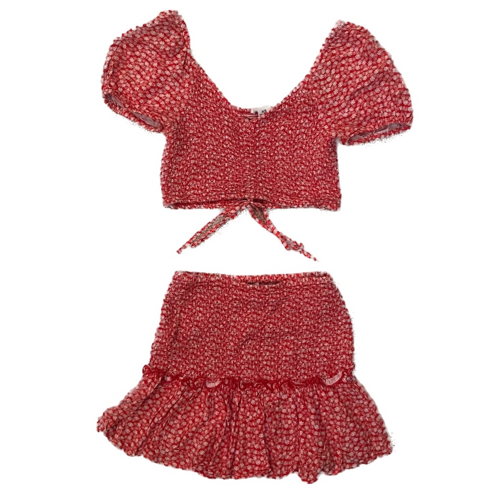 Red Floral Matching Two Piece Set